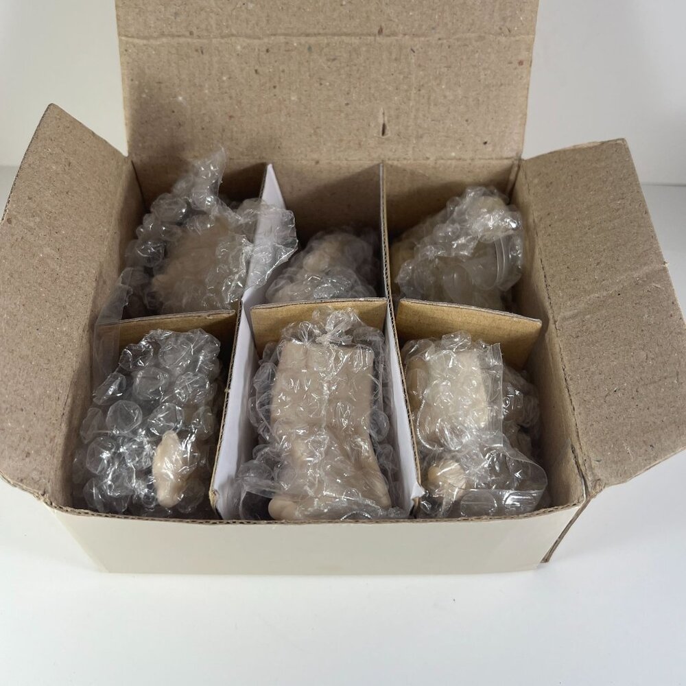 Set Of 6 Unpainted Ceramic Christmas Ornaments With Silver String Hangers